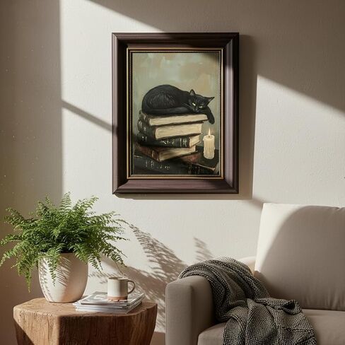 TEOVGKN Gothic Home Decor Black Cat Wall Art, Dark Academia Room Decor, Dark Brown Framed Pictures, Damage-Free Hanging Victorian Moody Artwork (9x11 in) in Saudi Arabia
