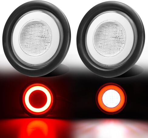2Pcs Clear lens 4" Inch Round 88 LEDs Halo Combination White/Red Trailer light Stop Turn Brake Reverse Lights w/Rubber Grommet, IP67 Waterproof for Truck/RV/Van/Boat, DC 12V in Saudi Arabia