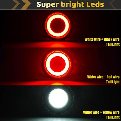 2Pcs Clear lens 4" Inch Round 88 LEDs Halo Combination White/Red Trailer light Stop Turn Brake Reverse Lights w/Rubber Grommet, IP67 Waterproof for Truck/RV/Van/Boat, DC 12V in Saudi Arabia