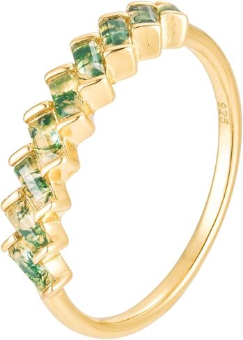 CAITLYNMINIMALIST Gemstone Ring 18K Gold Jade Agate Stackable Ring Dainty Statement Earthy Bohemian Lush Green Diamond Cubic Zirconia for Women Gift for Her in Saudi Arabia