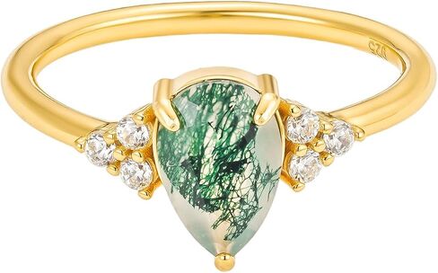 CAITLYNMINIMALIST Gemstone Ring 18K Gold Jade Agate Stackable Ring Dainty Statement Earthy Bohemian Lush Green Diamond Cubic Zirconia for Women Gift for Her in Kuwait