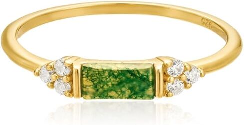CAITLYNMINIMALIST Gemstone Ring 18K Gold Jade Agate Stackable Ring Dainty Statement Earthy Bohemian Lush Green Diamond Cubic Zirconia for Women Gift for Her in Saudi Arabia