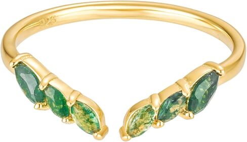 CAITLYNMINIMALIST Gemstone Ring 18K Gold Jade Agate Stackable Ring Dainty Statement Earthy Bohemian Lush Green Diamond Cubic Zirconia for Women Gift for Her in Saudi Arabia