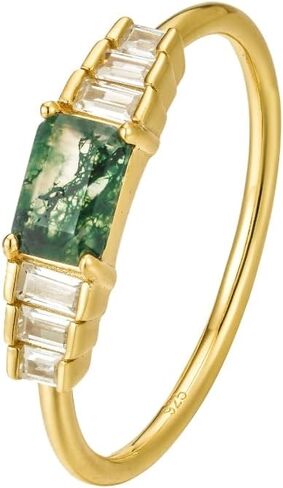 CAITLYNMINIMALIST Gemstone Ring 18K Gold Jade Agate Stackable Ring Dainty Statement Earthy Bohemian Lush Green Diamond Cubic Zirconia for Women Gift for Her in Saudi Arabia