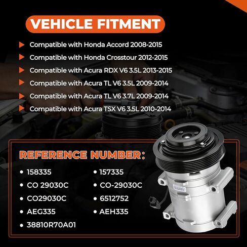 ضاغط تيار متردد من GEARLAST للسيارة، طقم ضاغط تيار متردد متوافق مع Honda Accord 2008-2015 Crosstour 2012-2015 Acura RDX V6 2013-2015 TL V6 2009-2014 TSX V6 2010-2014 يستبدل 10SR15C in Kuwait