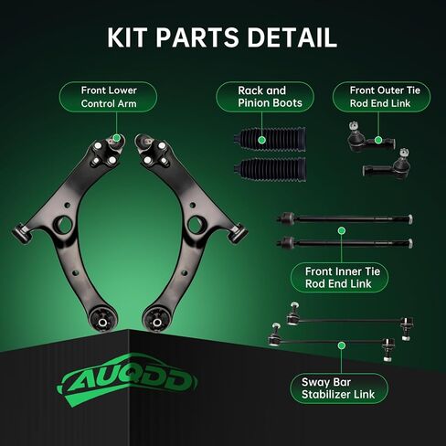 AUQDD 10Pc Front End Suspension Kit Fit For 09-13 To-yota Corolla, 09-14 Matrix w/1.8L, 2 Lower Control Arm w/Ball Joint 2 Sway Bar Link 4 Outer Inner Tie Rod End (# MS86193 K623913 K80230 EV801193) in Saudi Arabia