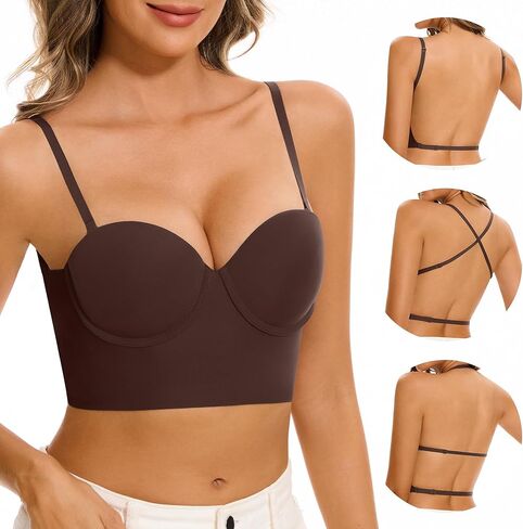 Low Back Bras for Women-Seamless Demi Balconette Invisible Backless Bra-Lightly Lined Low Cut Halter Multiway Bras in Saudi Arabia