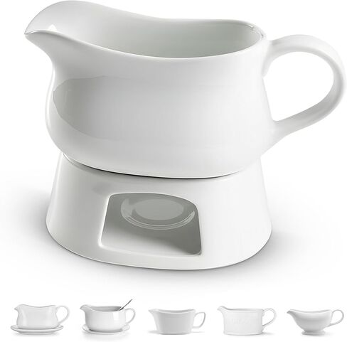 Kook Gravy Boat & Saucer، 17 أونصة، طبق تقديم سيراميك، موزع مع صينية للصلصات والضمادات والكريمة، مقبض كبير، آمن للاستخدام في الميكروويف وغسالة الأطباق، أبيض (قارب مرق كلاسيكي) in Kuwait