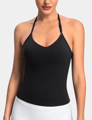 Colorfulkoala Dreamlux Halter Tank Top Backless V Neck Built-in Bra Adjustable Spaghetti Strap Workout Yoga Crop Top in Saudi Arabia