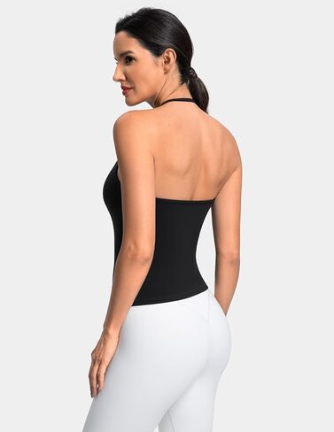 Colorfulkoala Dreamlux Halter Tank Top Backless V Neck Built-in Bra Adjustable Spaghetti Strap Workout Yoga Crop Top in Saudi Arabia