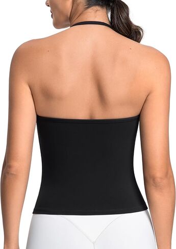 Colorfulkoala Dreamlux Halter Tank Top Backless V Neck Built-in Bra Adjustable Spaghetti Strap Workout Yoga Crop Top in Saudi Arabia