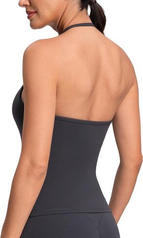 Colorfulkoala Dreamlux Halter Tank Top Backless V Neck Built-in Bra Adjustable Spaghetti Strap Workout Yoga Crop Top in Saudi Arabia