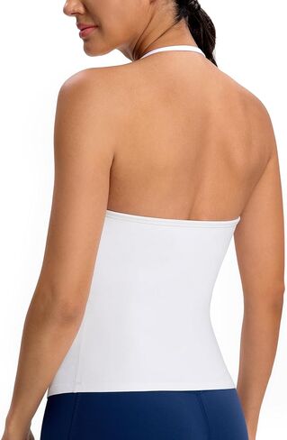 Colorfulkoala Dreamlux Halter Tank Top Backless V Neck Built-in Bra Adjustable Spaghetti Strap Workout Yoga Crop Top in Saudi Arabia
