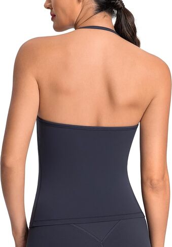 Colorfulkoala Dreamlux Halter Tank Top Backless V Neck Built-in Bra Adjustable Spaghetti Strap Workout Yoga Crop Top in Saudi Arabia