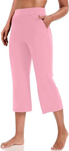 سروال يوجا كابري من VOOVEEYA للنساء، سروال ضيق قصير مع جيوب عالي الخصر كاجوال مستقيم الساق in Kuwait