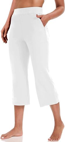 سروال يوجا كابري من VOOVEEYA للنساء، سروال ضيق قصير مع جيوب عالي الخصر كاجوال مستقيم الساق in Kuwait