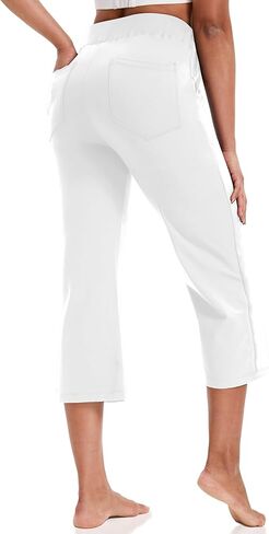 سروال يوجا كابري من VOOVEEYA للنساء، سروال ضيق قصير مع جيوب عالي الخصر كاجوال مستقيم الساق in Kuwait