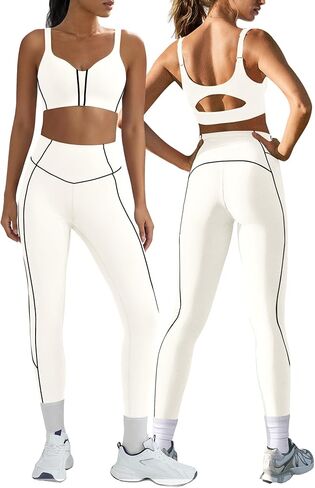 Nirovien Womens 2 Piece Workout Sets Athletic Gym Sets Butt Lifting Leggings and High Impact Sports Bra Yoga Sets in Kuwait