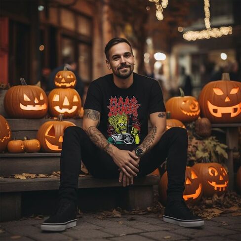 Aliens Attack Mars T-Shirt Vibrant Graphic Print No Fade Soft 100% Cotton Black Shirt in Kuwait