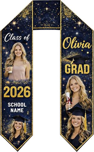 Custom Graduation Stoles Class of 2026 Congratulation Gifts, Graduation Stoles with Photo & Name 1 in Kuwait