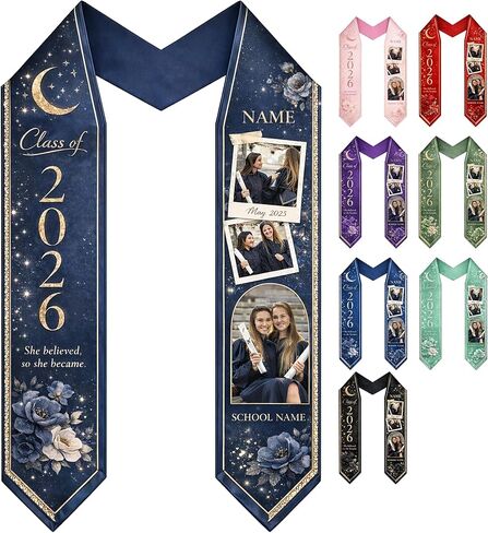 Custom Graduation Stoles Class of 2026 Congratulation Gifts, Graduation Stoles with Photo & Name 1 in Saudi Arabia