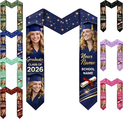 Custom Graduation Stoles Class of 2026 Congratulation Gifts, Graduation Stoles with Photo & Name 1 in Saudi Arabia