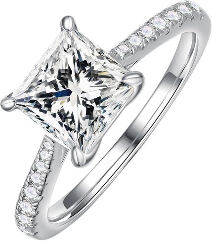 MOOSEA 2ct Princess Cut Moissanite Rings for Women Wife, D Color VVS1 Clarity Lab Grown Diamond Ring 925 Sterling Silver 18K White Gold Plated Promise Ring Moissanite Princess Cut Engagement Ring in Kuwait