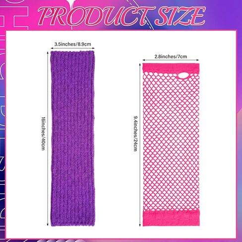 6 Sets 80s Neon Leg Warmers for Women with Fishnet Gloves Fingerless, 80s 90s Ribbed Leg Socks Costume Accessories for Neon Party Dance Sports in Saudi Arabia