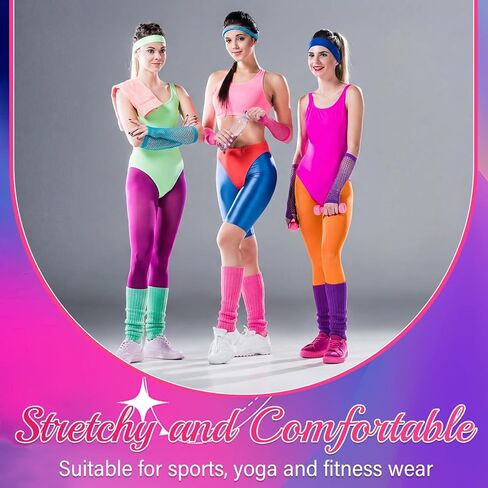 6 Sets 80s Neon Leg Warmers for Women with Fishnet Gloves Fingerless, 80s 90s Ribbed Leg Socks Costume Accessories for Neon Party Dance Sports in Saudi Arabia