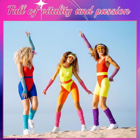 6 Sets 80s Neon Leg Warmers for Women with Fishnet Gloves Fingerless, 80s 90s Ribbed Leg Socks Costume Accessories for Neon Party Dance Sports in Saudi Arabia