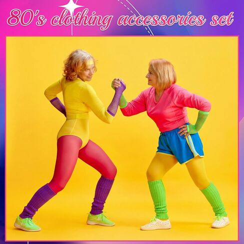 6 Sets 80s Neon Leg Warmers for Women with Fishnet Gloves Fingerless, 80s 90s Ribbed Leg Socks Costume Accessories for Neon Party Dance Sports in Saudi Arabia