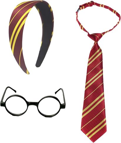 Sheliky Halloween Costume Accessories Women Vivid Burgundy Red Stripe Headband Tie Black Glasses Dress Up Cosplay Party Set in Kuwait