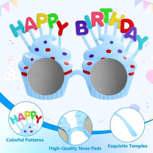 2Pcs Happy Birthday Glasses, Multi-Shaped Birthday Sunglasses, Photo Props with Happy-Birthday Text in Saudi Arabia