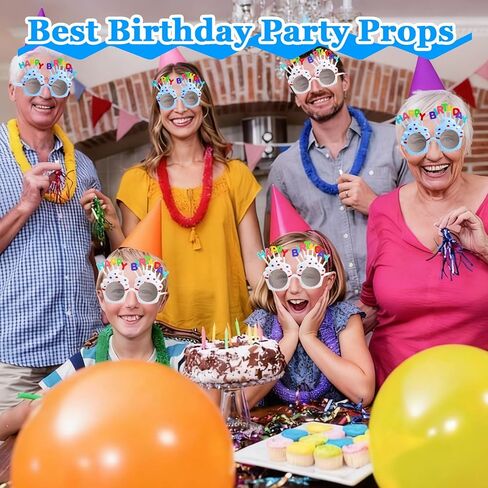 2Pcs Happy Birthday Glasses, Multi-Shaped Birthday Sunglasses, Photo Props with Happy-Birthday Text in Saudi Arabia