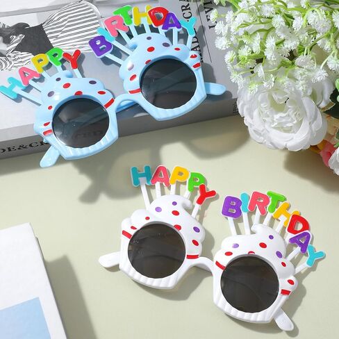 2Pcs Happy Birthday Glasses, Multi-Shaped Birthday Sunglasses, Photo Props with Happy-Birthday Text in Saudi Arabia