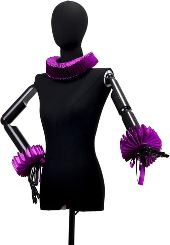 Renaissances Victorian Purpled Ruffle False Collar And Wrist Cuffs Set Colonial Clown Choker Neck Collar Cuffs For Women Hist in Saudi Arabia