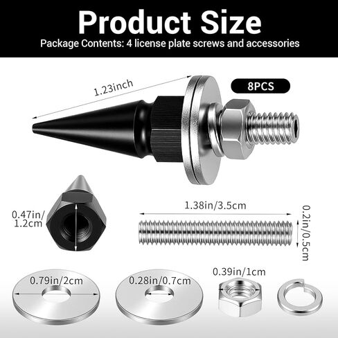 8 Pcs Spike License Plate Screw Fasteners Kit Anti Theft Spike Shape Aluminum Car Plate Frame Bolts Black License Plate Screws Decoration Stainless Steels Universal for Cars Trucks Motorcycles in Saudi Arabia
