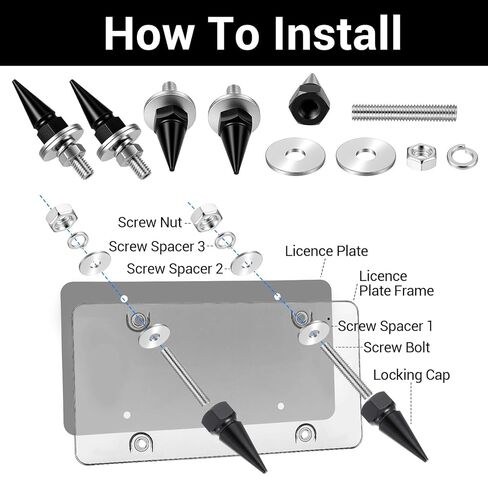 8 Pcs Spike License Plate Screw Fasteners Kit Anti Theft Spike Shape Aluminum Car Plate Frame Bolts Black License Plate Screws Decoration Stainless Steels Universal for Cars Trucks Motorcycles in Saudi Arabia