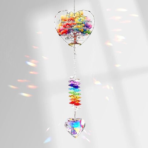 15th Anniversary Suncatcher Gifts for Couples, Wife, Husband, 15 Years of Marriage Crystal Hanging Decor Heart Rainbow Maker Keepsake in Saudi Arabia