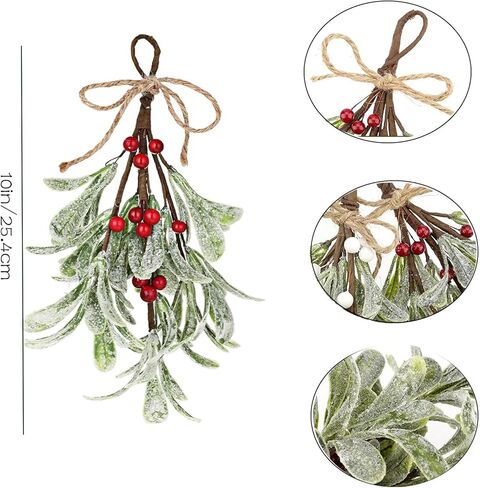 4 Pcs Christmas Mistletoe Decor Artificial Mistletoe Ornament 10 Inch Frosted Mistletoe Hanging Decorations Kissing Ball with Bow for Doorway Home Xmas Tree in Kuwait