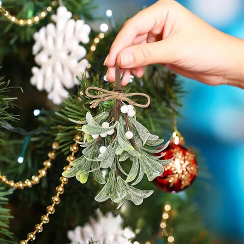 4 Pcs Christmas Mistletoe Decor Artificial Mistletoe Ornament 10 Inch Frosted Mistletoe Hanging Decorations Kissing Ball with Bow for Doorway Home Xmas Tree in Kuwait