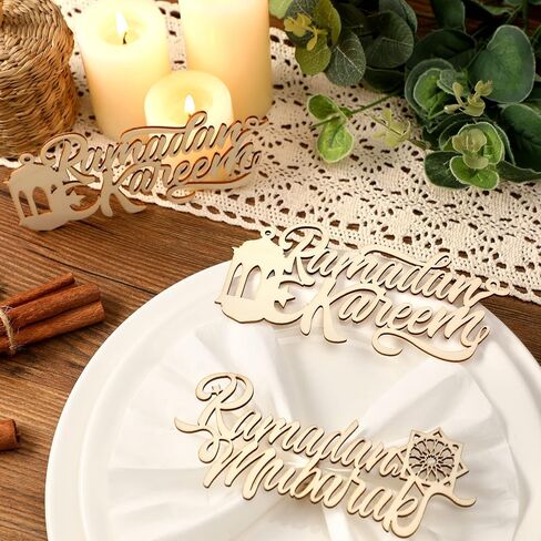 24 Pieces Eid Mubarak Plate Setting Hanging Wooden Word Eid Wood Sign Kareem Moon Star Ramadan Decorations Islamic Table Decor for Al Adha Muslim Home Pendant Wall Party Ornaments in Saudi Arabia