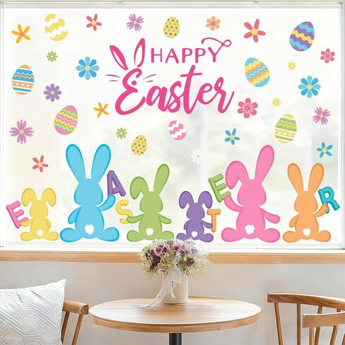 AnyDesign 9 Sheets Easter Window Cling Sticker Colorful Egg Bunny Rabbit Reusable Window Decals for Easter Spring Party Supplies Home Glass Decor in Saudi Arabia