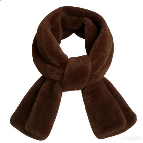 وشاح من الفرو الصناعي مع جيب بسحاب مخفي للنساء، وشاح بياقة رقبة من الفرو، لف مريح، تخزين مخفي آمن - بني in Kuwait