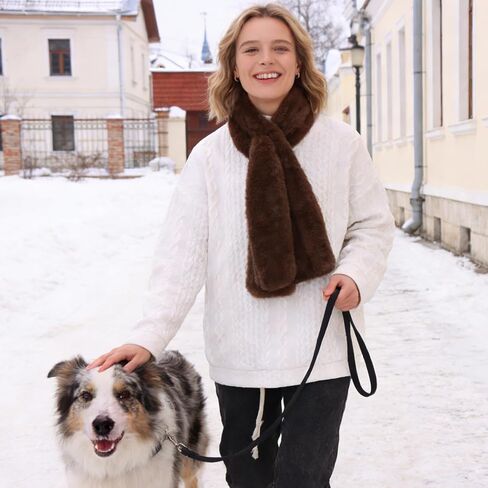 وشاح من الفرو الصناعي مع جيب بسحاب مخفي للنساء، وشاح بياقة رقبة من الفرو، لف مريح، تخزين مخفي آمن - بني in Kuwait