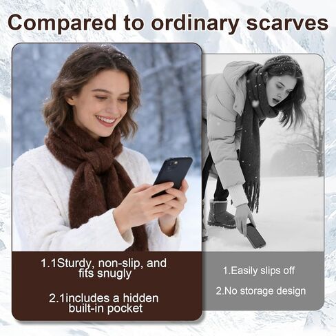 وشاح من الفرو الصناعي مع جيب بسحاب مخفي للنساء، وشاح بياقة رقبة من الفرو، لف مريح، تخزين مخفي آمن - بني in Kuwait