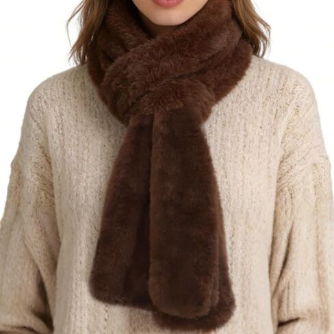 وشاح من الفرو الصناعي مع جيب بسحاب مخفي للنساء، وشاح بياقة رقبة من الفرو، لف مريح، تخزين مخفي آمن - بني in Kuwait