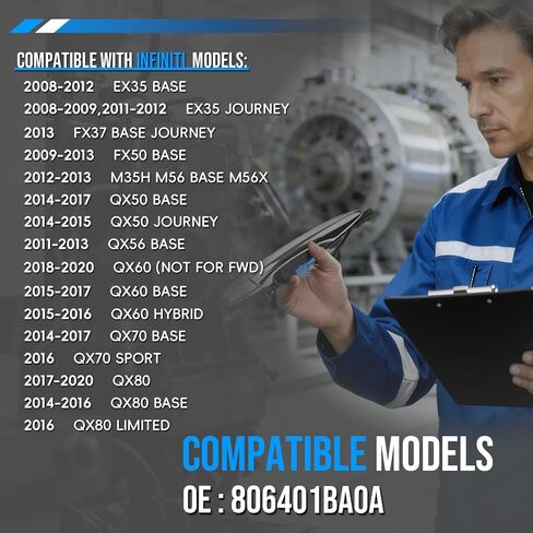 Exterior Chrome Door Handle | Front Left Driver Side | with Smart Entry Keyless | Compatible with 2008-2020 Infiniti EX35 FX50 FX37 M56 M56X QX50 QX56 QX60 QX70 QX80 | OE # 806401BA0A in Kuwait