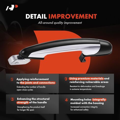 A-Premium Rear Right Passenger Side Exterior Door Handle Compatible with Kia Amanti 2004-2009 Sedan, Primed Black with Chrome Insert, Replace# 836603F001 in Saudi Arabia