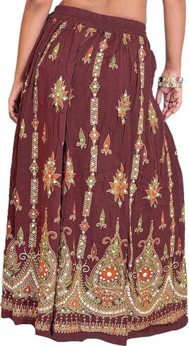 Tie Dye Yoga Trend Women's Sequined Crinkle Broomstick Gypsy Long Skirt (Yellow) in Saudi Arabia